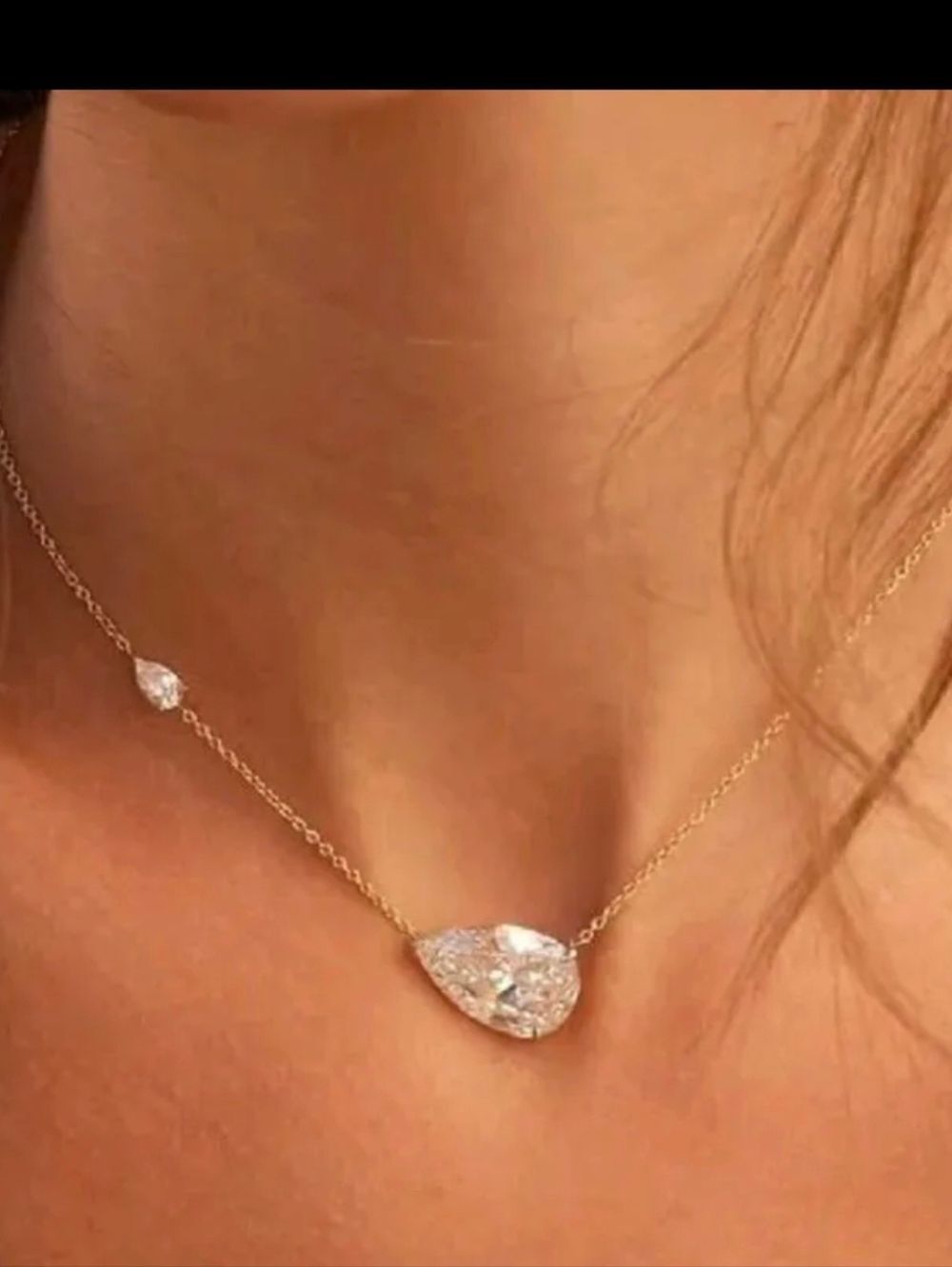 18K Gold Plated Diamond Teardrop Pendant Necklace